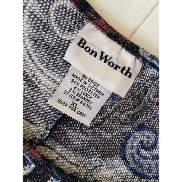 Vtg BonWorth Womens Shimmery Paisley Tunic Top Size XL Dark Fairy Indie NYE Glam - Picture 8 of 13